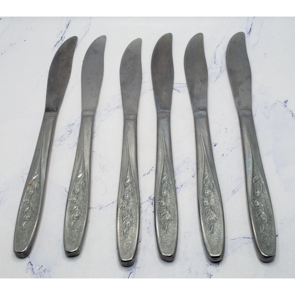 Superior Stainless Steel Flatware USA Radiant Rose Butter Knives Set Of 6